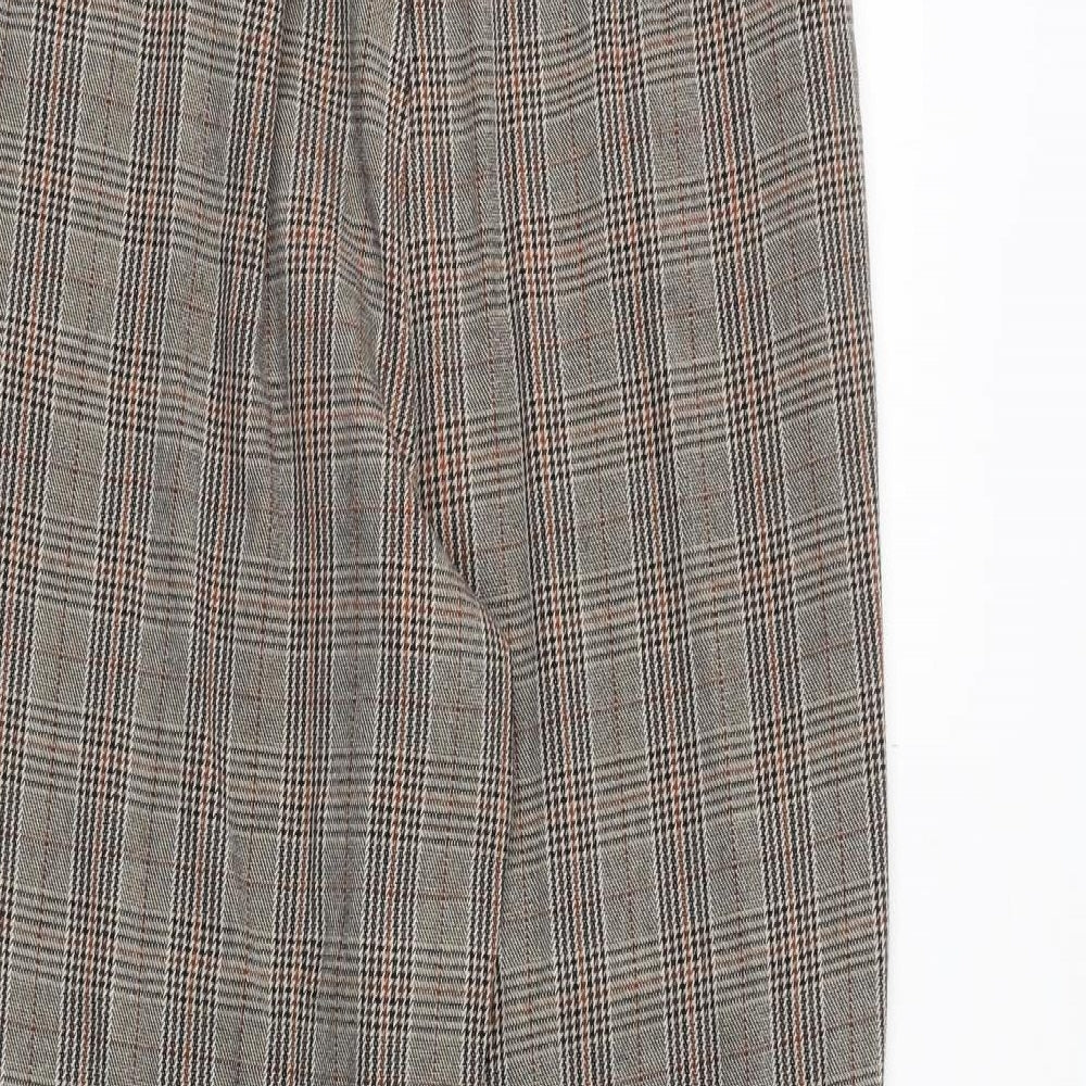 New Look Womens Brown Plaid Cotton Carrot Trousers Size 6 Regular Zip