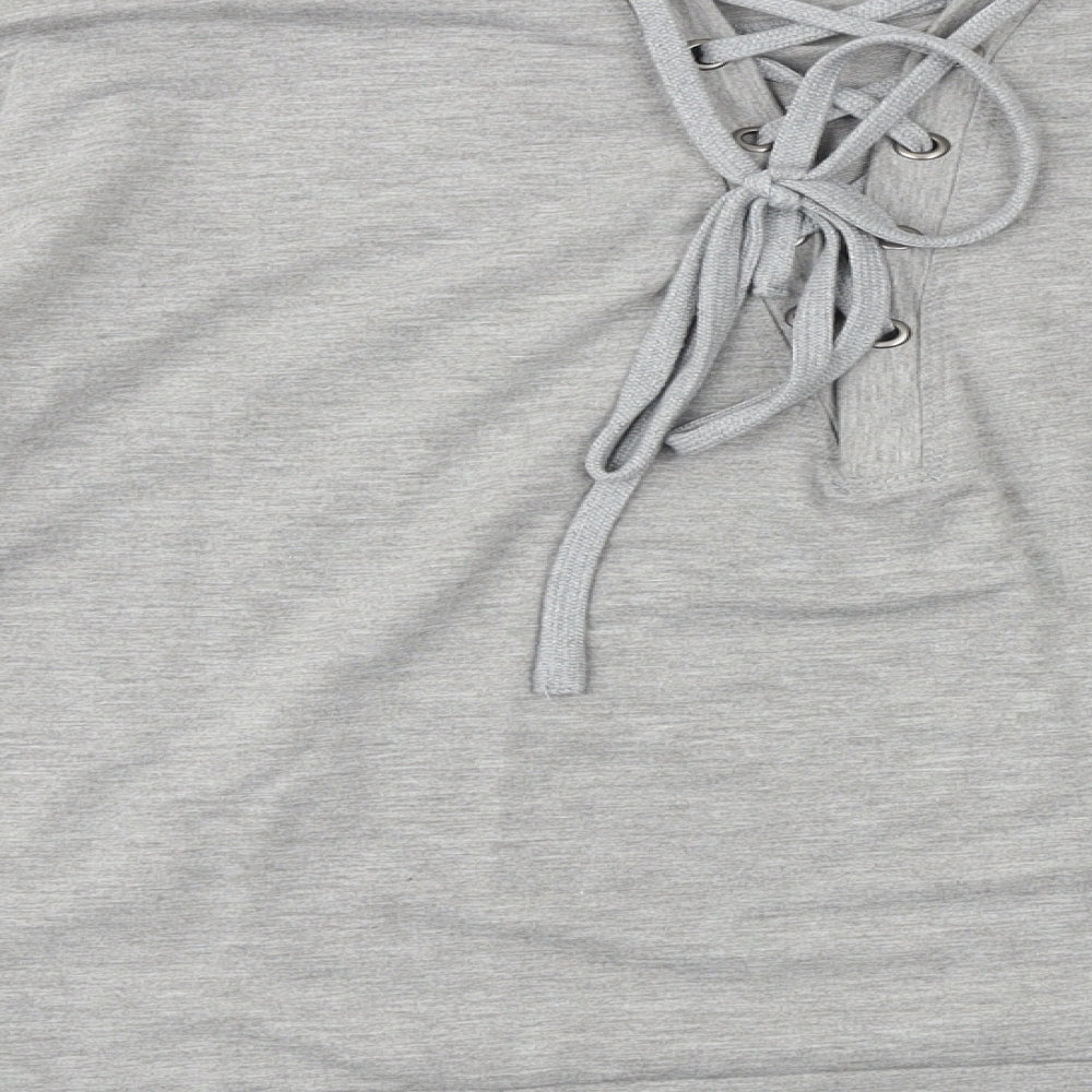 kyoden Womens Grey Viscose Pullover Sweatshirt Size S Pullover - Lace Up Back