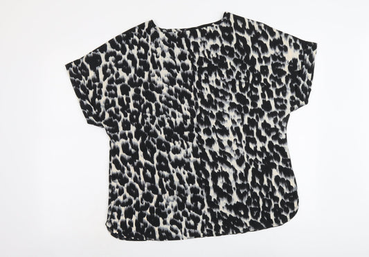 Capsule Womens Beige Animal Print Polyester Basic Blouse Size 12 Round Neck - Leopard Print