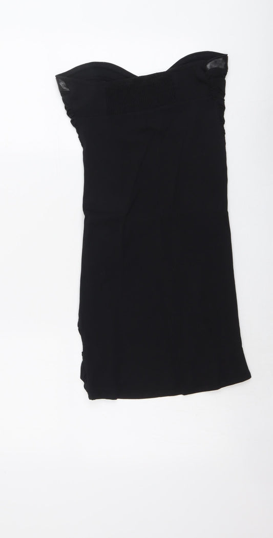 Miss Selfridge Womens Black Cotton Mini Size 12 Sweetheart Pullover - Faux Leather Detail