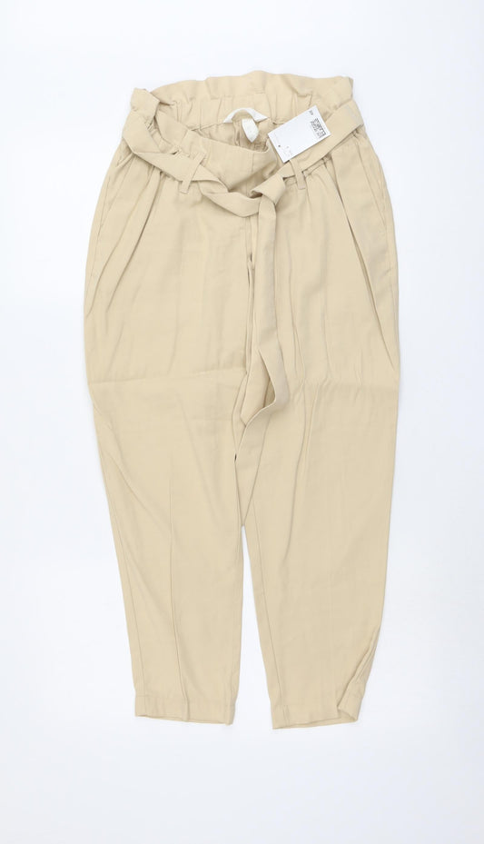 Womens UK Size S H&M Regular Fit Carrot Beige Trousers