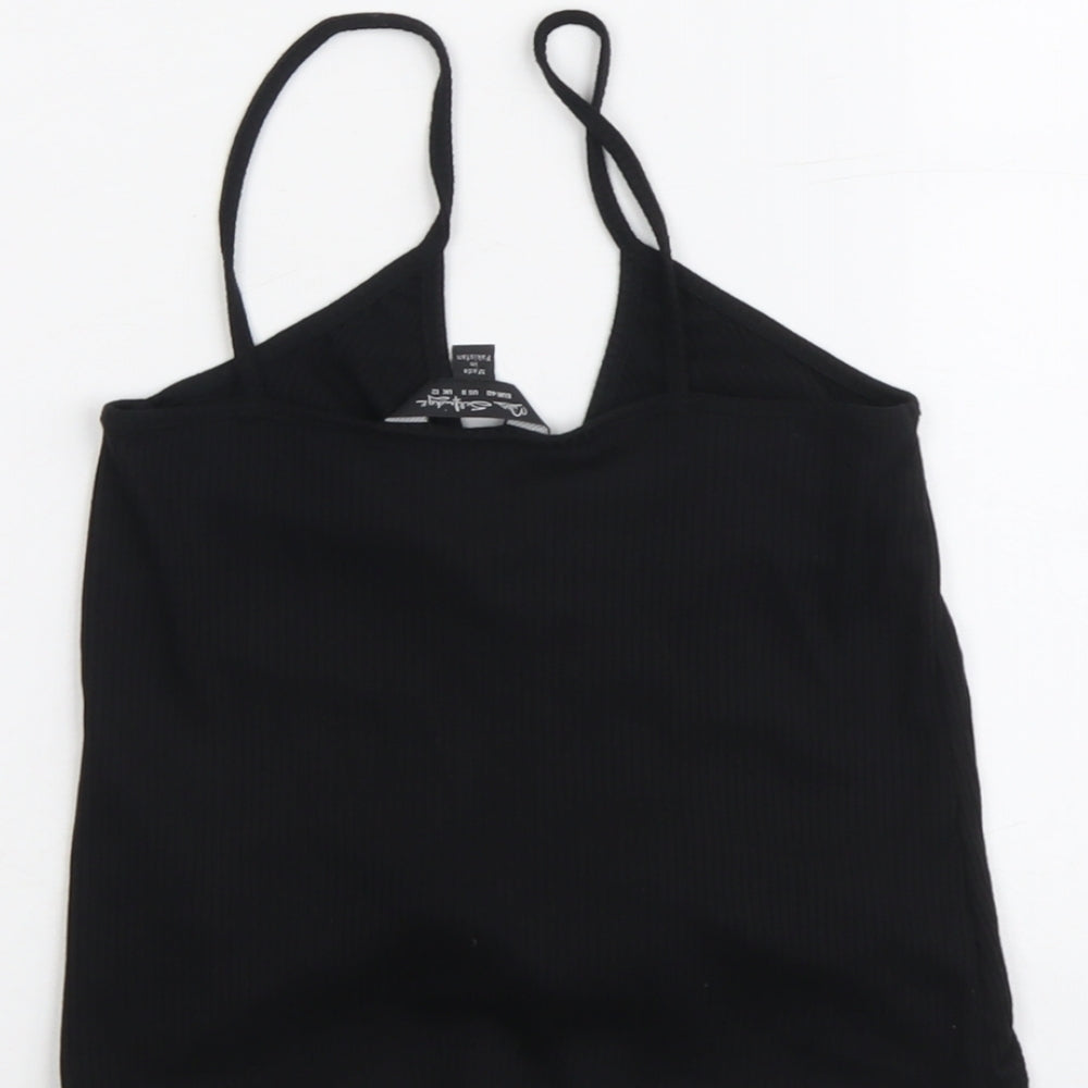Miss Selfridge Womens Black Polyester Camisole Tank Size 12 Scoop Neck - Ruched Detail