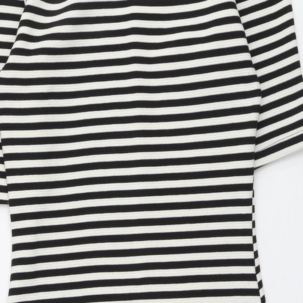 H&M Womens Black Striped Polyester Bodycon Size M Round Neck Pullover - Cold Shoulder