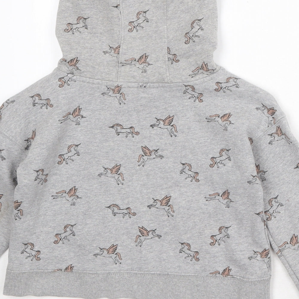 NEXT Girls Grey Geometric Cotton Pullover Hoodie Size 8 Years Pullover - Unicorn Print