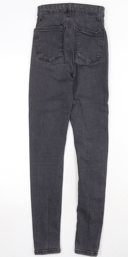 Topshop Womens Grey Herringbone Cotton Skinny Jeans Size 24 in Regular Zip