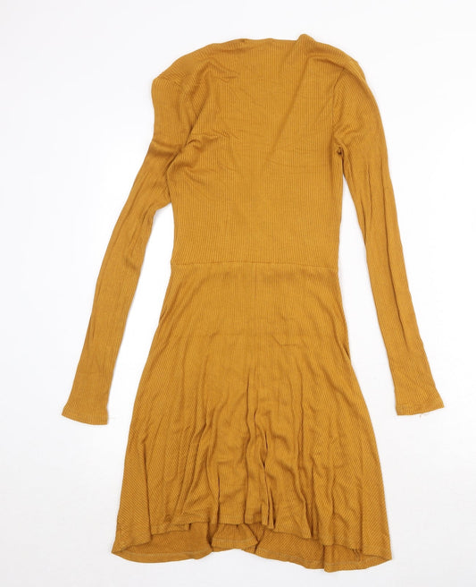 FOREVER 21 Womens Yellow Polyester A-Line Size S V-Neck Pullover