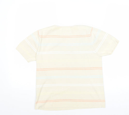 BHS Womens Beige V-Neck Striped Cotton Pullover Jumper Size 14