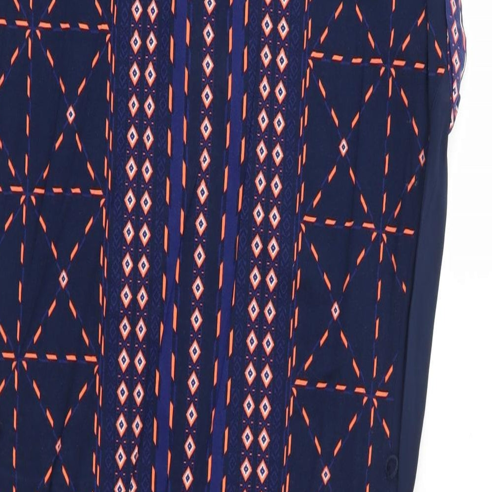 Oasis Womens Blue Geometric Viscose Shift Size M V-Neck Pullover