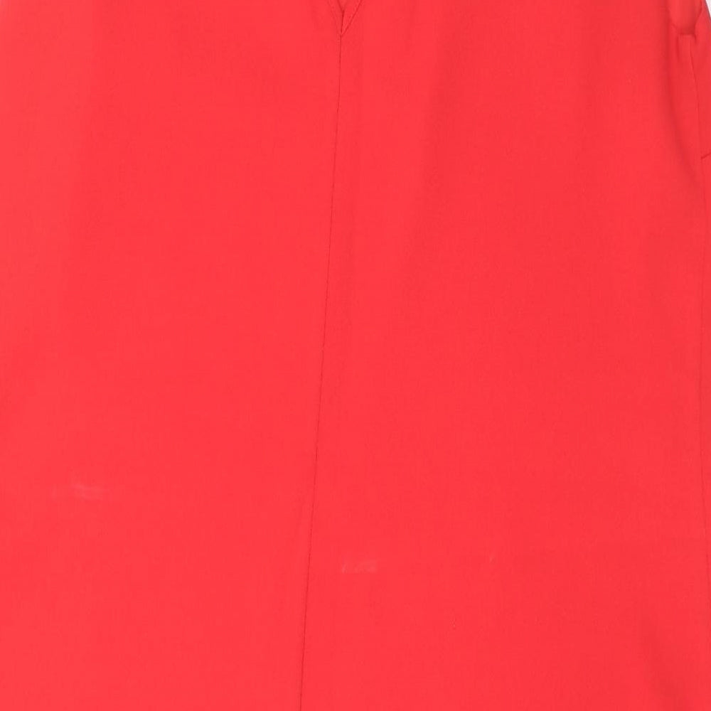 Oasis Womens Red Polyester Shift Size 12 Boat Neck Button - Crocheted Lace Detail