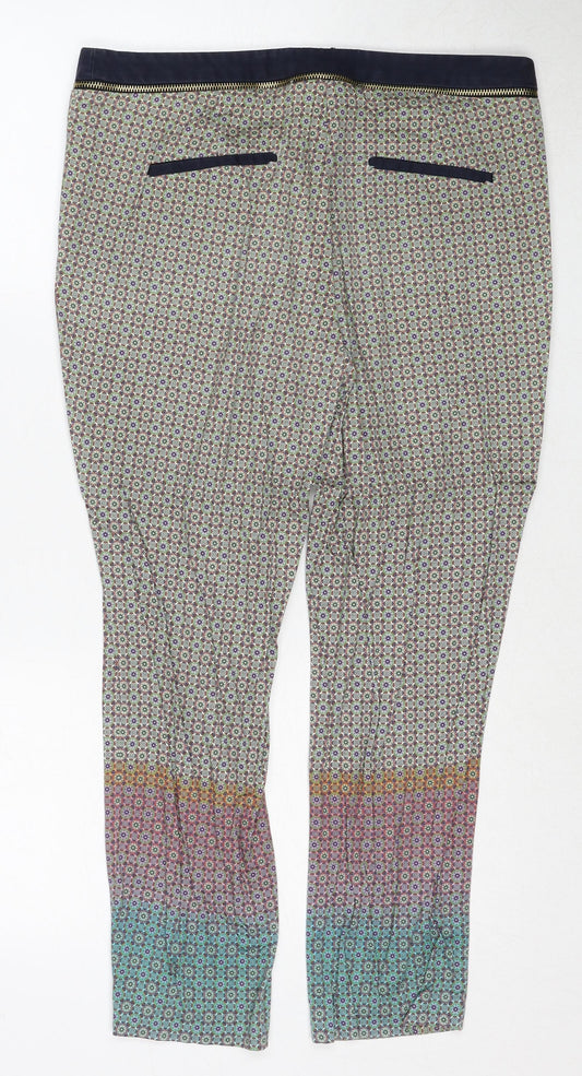 Zara Womens Multicoloured Geometric Polyester Trousers Size 10 Regular Zip