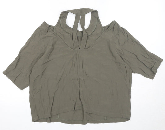 Light Before Dark Womens Green Viscose Basic Blouse Size M Round Neck