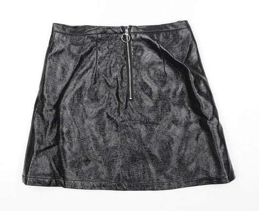 Marks and Spencer Womens Black Viscose A-Line Skirt Size 12 Zip