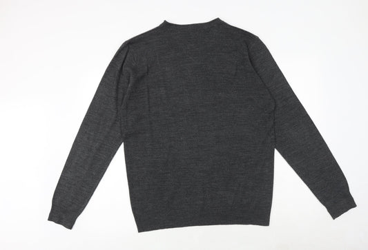 Industrialize Mens Grey V-Neck Acrylic Pullover Jumper Size L Long Sleeve