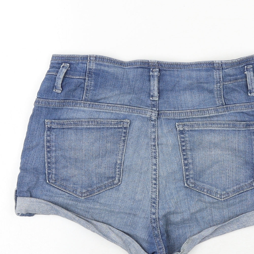 Topshop Womens Blue Cotton Hot Pants Shorts Size 28 Regular Zip
