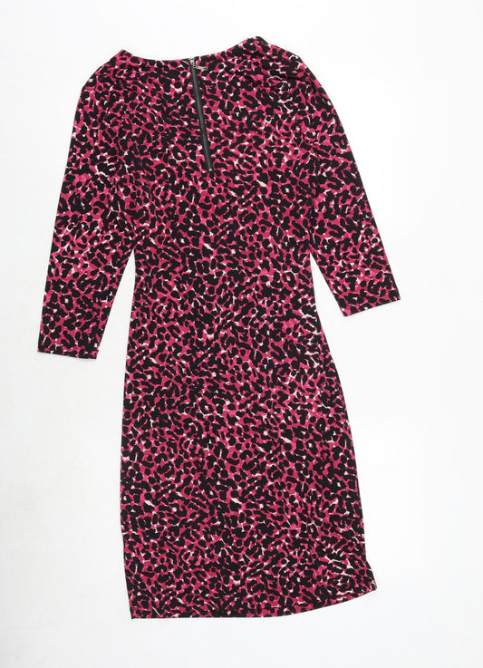 CC Womens Pink Animal Print Polyester Bodycon Size M V-Neck Zip