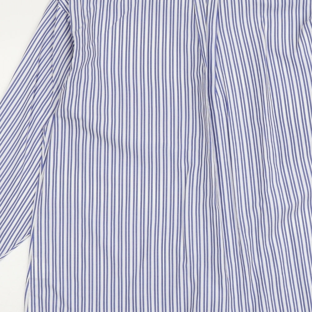 Mens UK Size 16 Kirkland Blue Button-Up Long Sleeve Casual Shirt