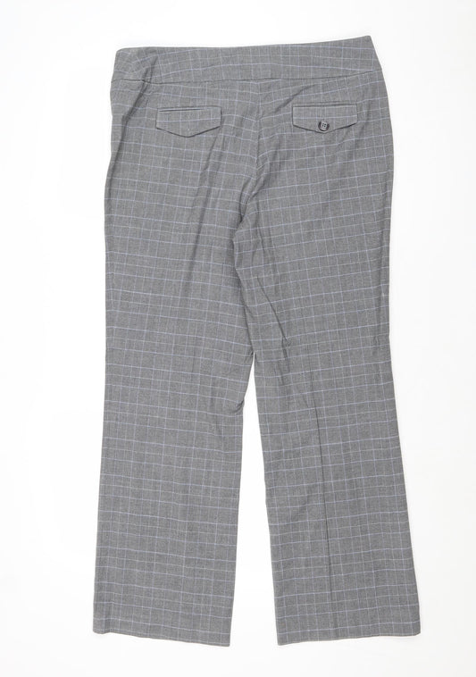 CC Womens Grey Plaid Polyester Trousers Size 14 Regular Zip