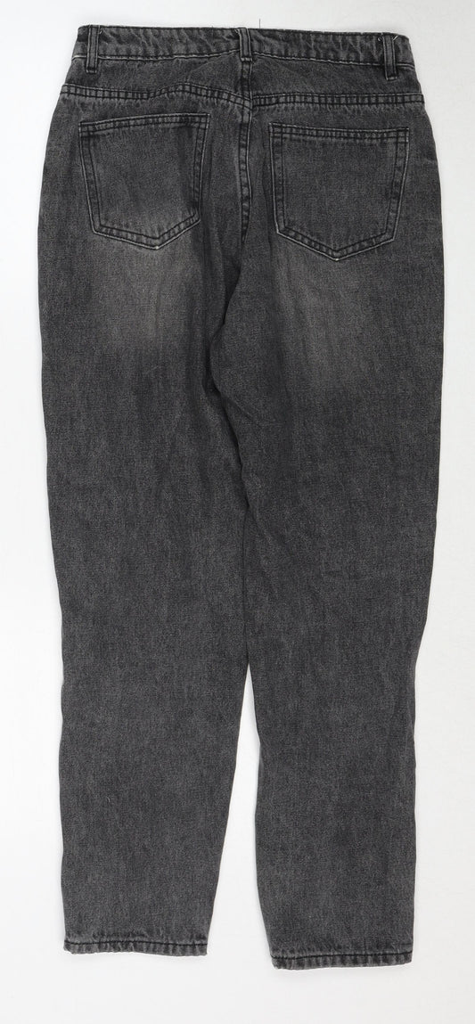 Missguided Womens Black Cotton Straight Jeans Size 10 Regular Zip