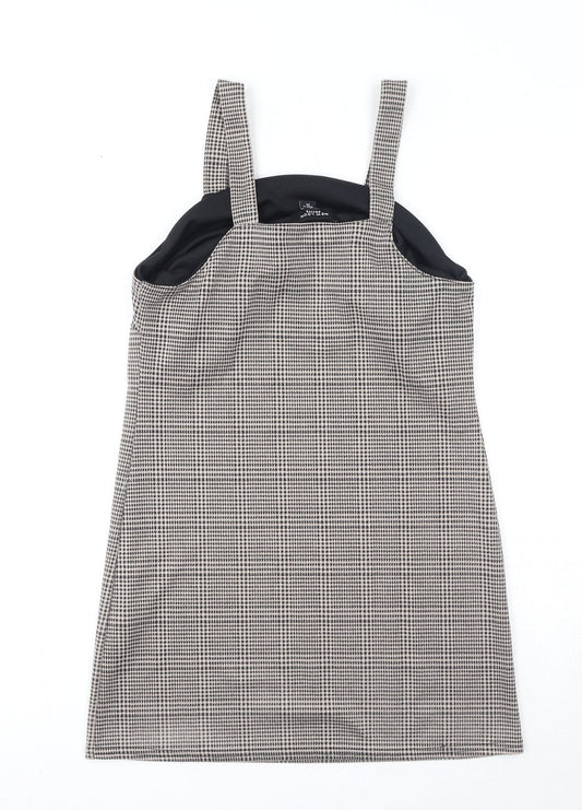 New Look Womens Black Houndstooth Polyester Pinafore/Dungaree Dress Size 6 Square Neck Pullover
