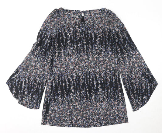 Topshop Womens Black Geometric Polyester Mini Size 10 Round Neck Button