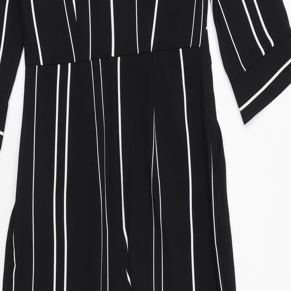 Miss Selfridge Womens Black Striped Polyester Jumpsuit One-Piece Size 6 Zip - Wrap Front Detail