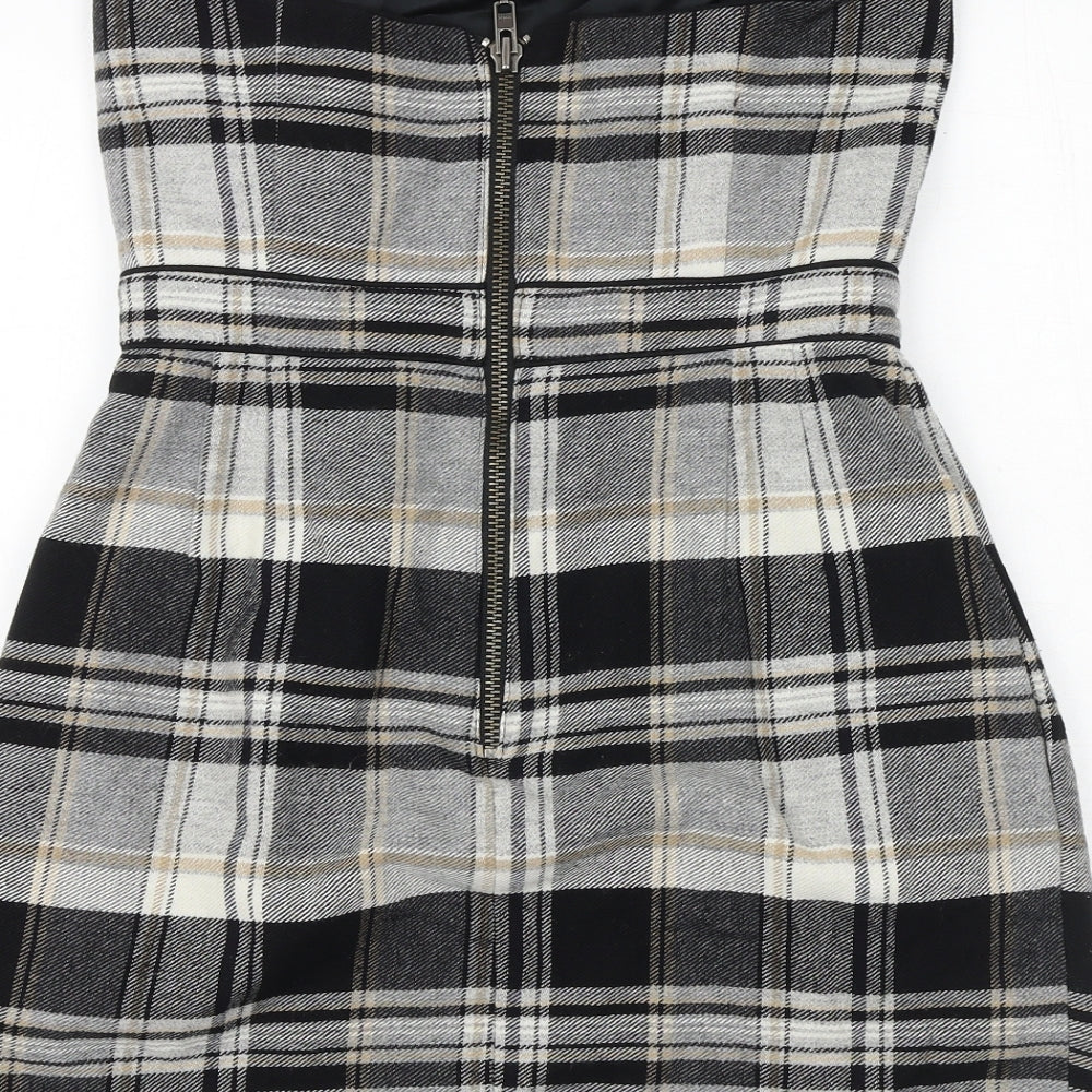 French Connection Womens Multicoloured Plaid Wool Mini Size 12 Off the Shoulder Zip