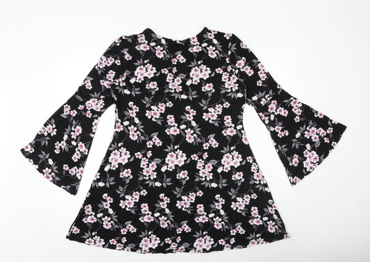 Capsule Womens Black Floral Viscose Trapeze & Swing Size 12 V-Neck Pullover