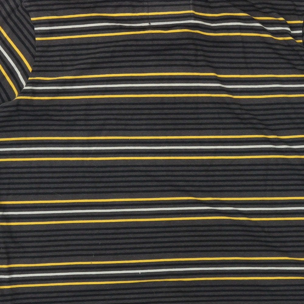 Debenhams Mens Grey Striped Cotton Polo Size L Collared Pullover