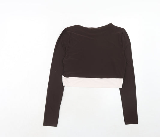 Boohoo Womens Brown Polyester Basic Blouse Size 14 Round Neck