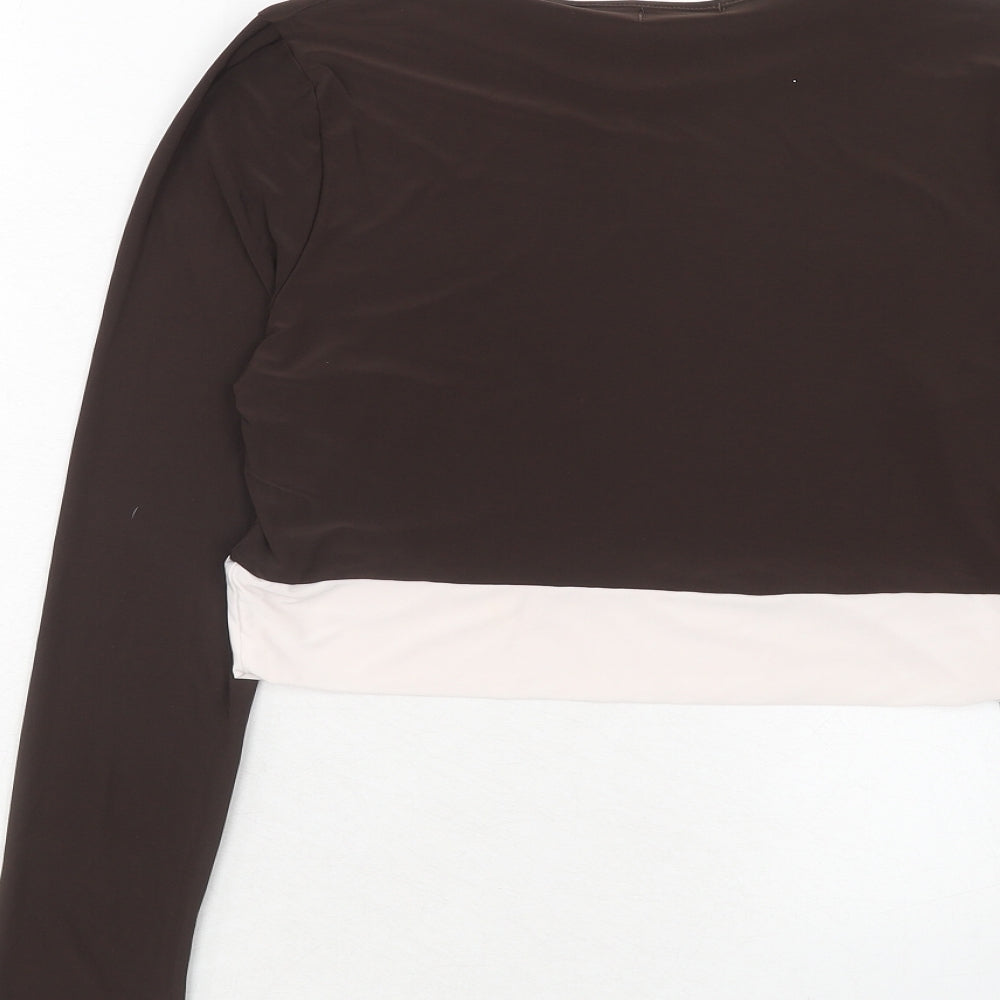 Boohoo Womens Brown Polyester Basic Blouse Size 14 Round Neck