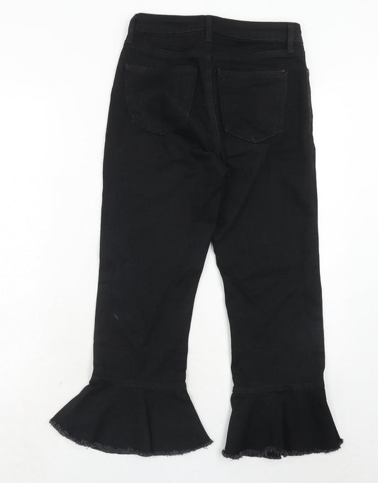 Topshop Womens Black Cotton Cropped Jeans Size 26 in Regular Zip