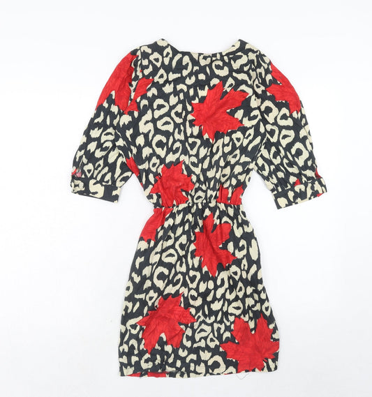 Motel Womens Red Geometric Viscose A-Line Size XS V-Neck Button