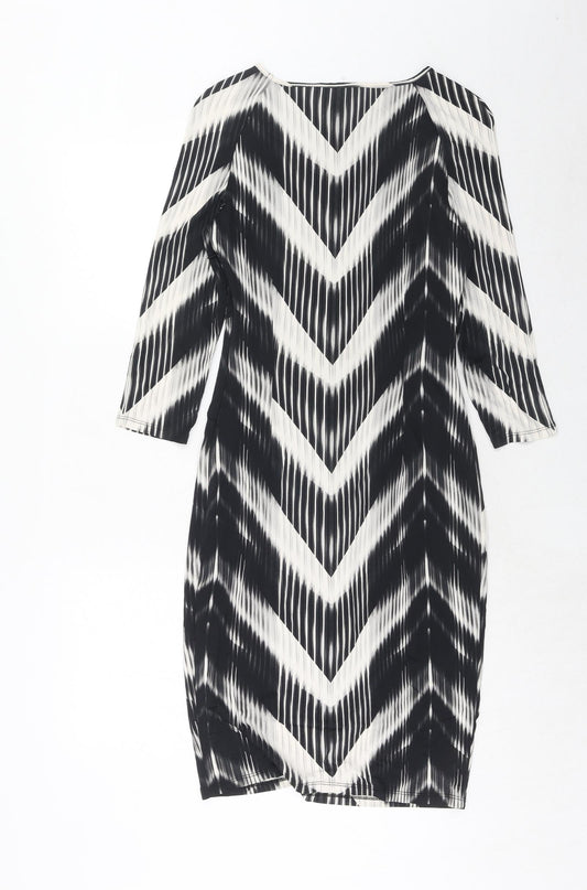 Autograph Womens Black Geometric Viscose A-Line Size 12 Round Neck Zip