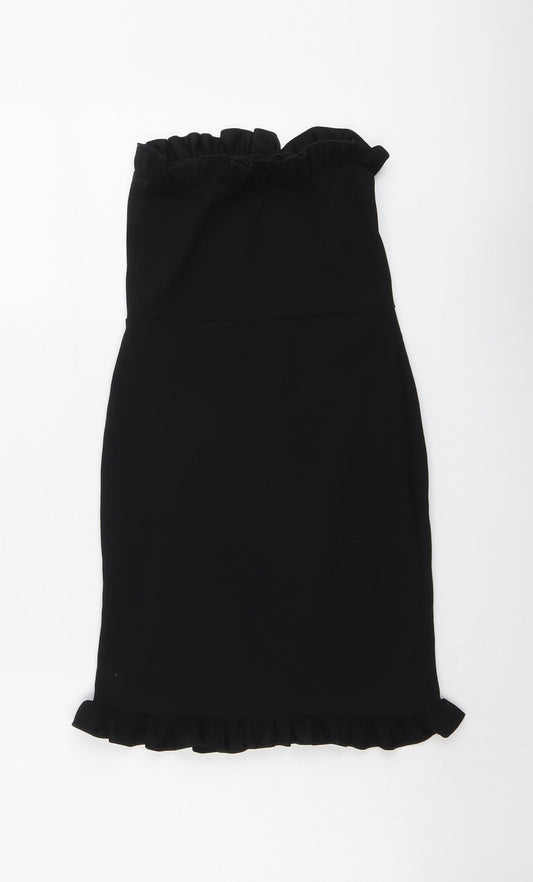 PRETTYLITTLETHING Womens Black Polyester A-Line Size 4 Off the Shoulder Pullover