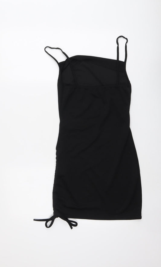 PRETTYLITTLETHING Womens Black Polyester Slip Dress Size 4 Cowl Neck Pullover