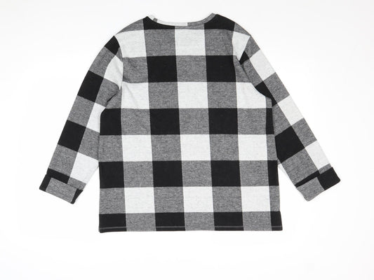 Indigo Womens Black Round Neck Check Polyester Pullover Jumper Size 14