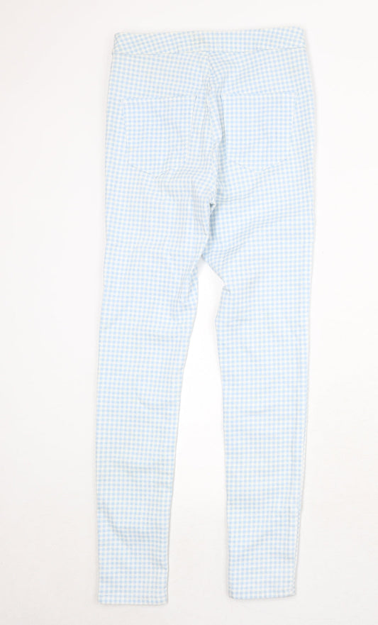 Miss Selfridge Womens Blue Check Cotton Skinny Jeans Size 10 Regular Zip