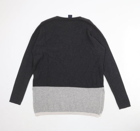 Gap Womens Grey V-Neck Striped Nylon Pullover Jumper Size L