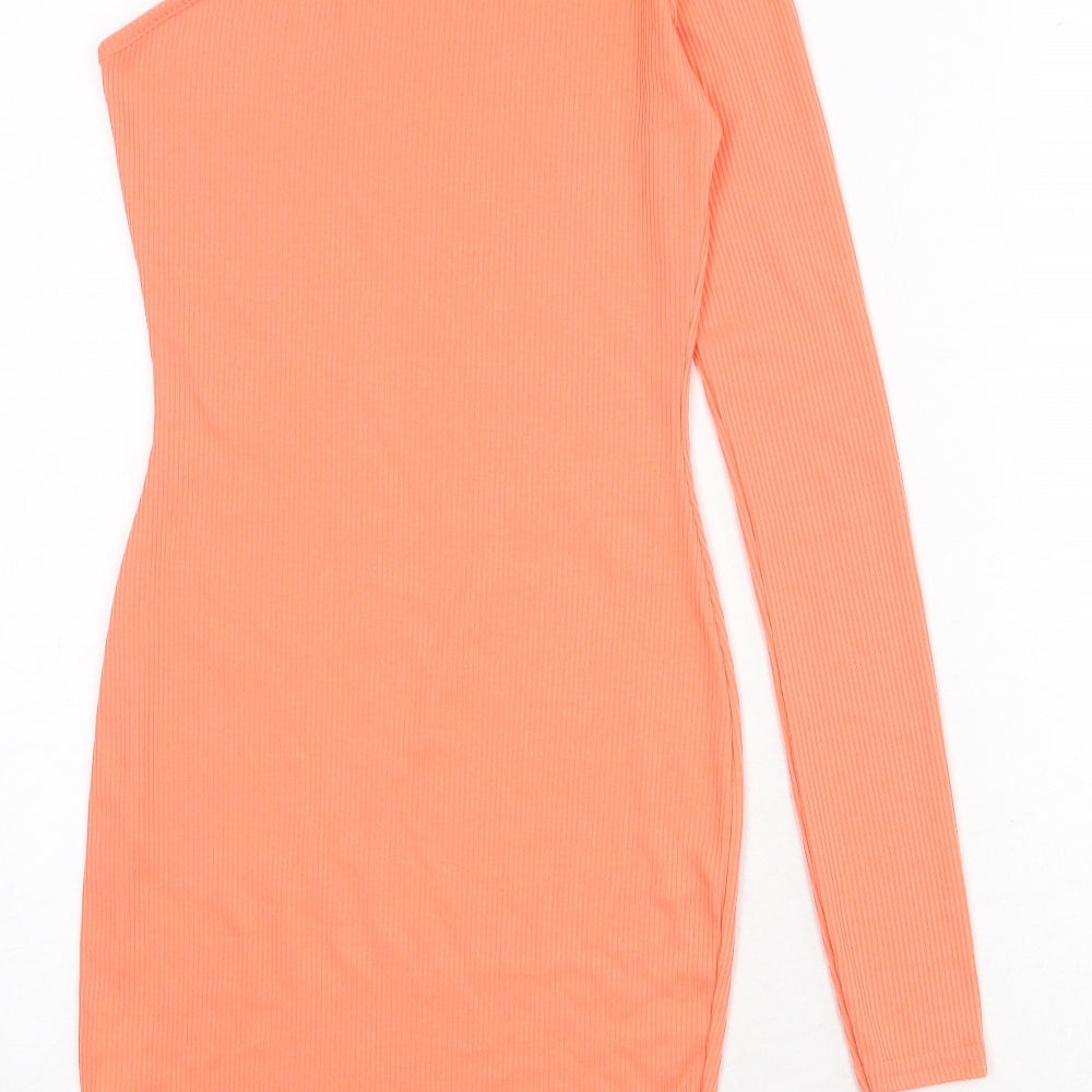 Boohoo Womens Orange Polyester Bodycon Size 8 One Shoulder Pullover