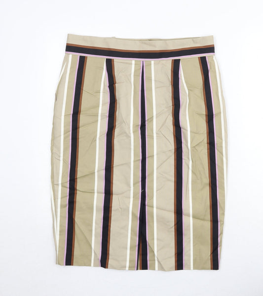 Marks and Spencer Womens Beige Striped Cotton A-Line Skirt Size 14 Button