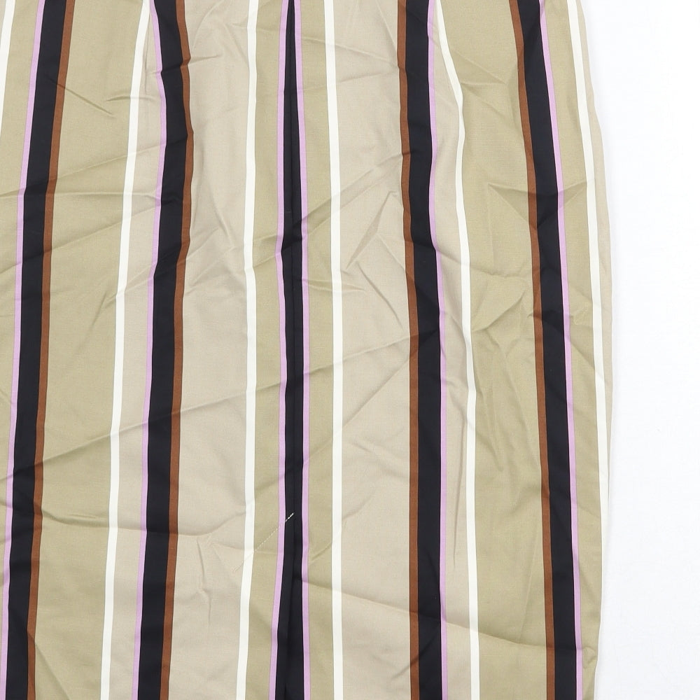 Marks and Spencer Womens Beige Striped Cotton A-Line Skirt Size 14 Button