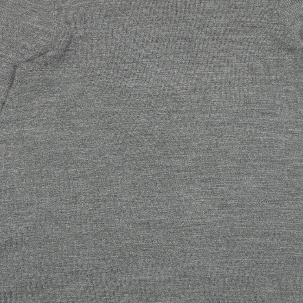 Brand and care label for H&M women’s grey round neck acrylic jumper, size XS