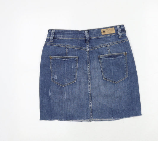 Marks and Spencer Womens Blue Cotton A-Line Skirt Size 6 Zip