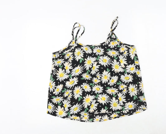 Cotton On Womens Black Floral Polyester Basic Tank Size S Round Neck - Daisy Print