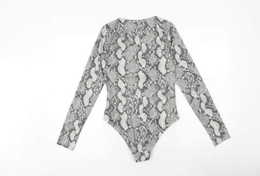 H&M Womens Grey Animal Print Polyester Bodysuit One-Piece Size S Snap - Snake Print