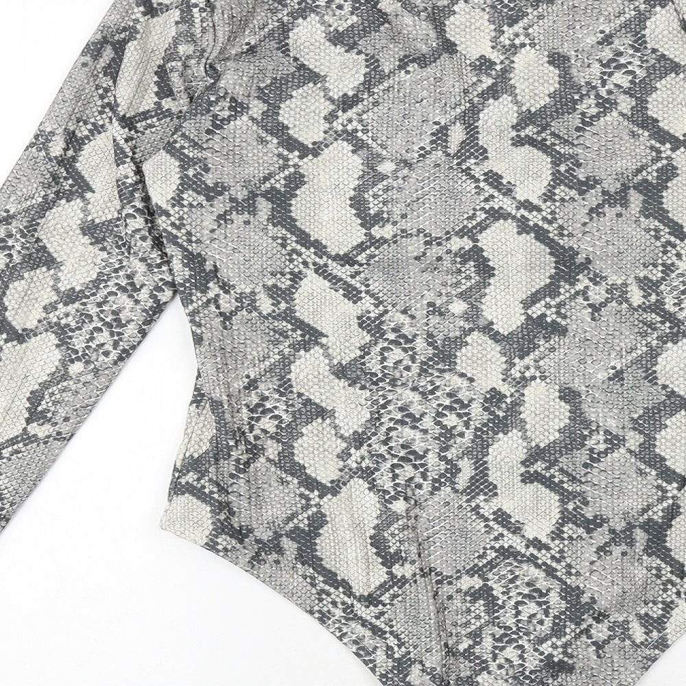 H&M Womens Grey Animal Print Polyester Bodysuit One-Piece Size S Snap - Snake Print