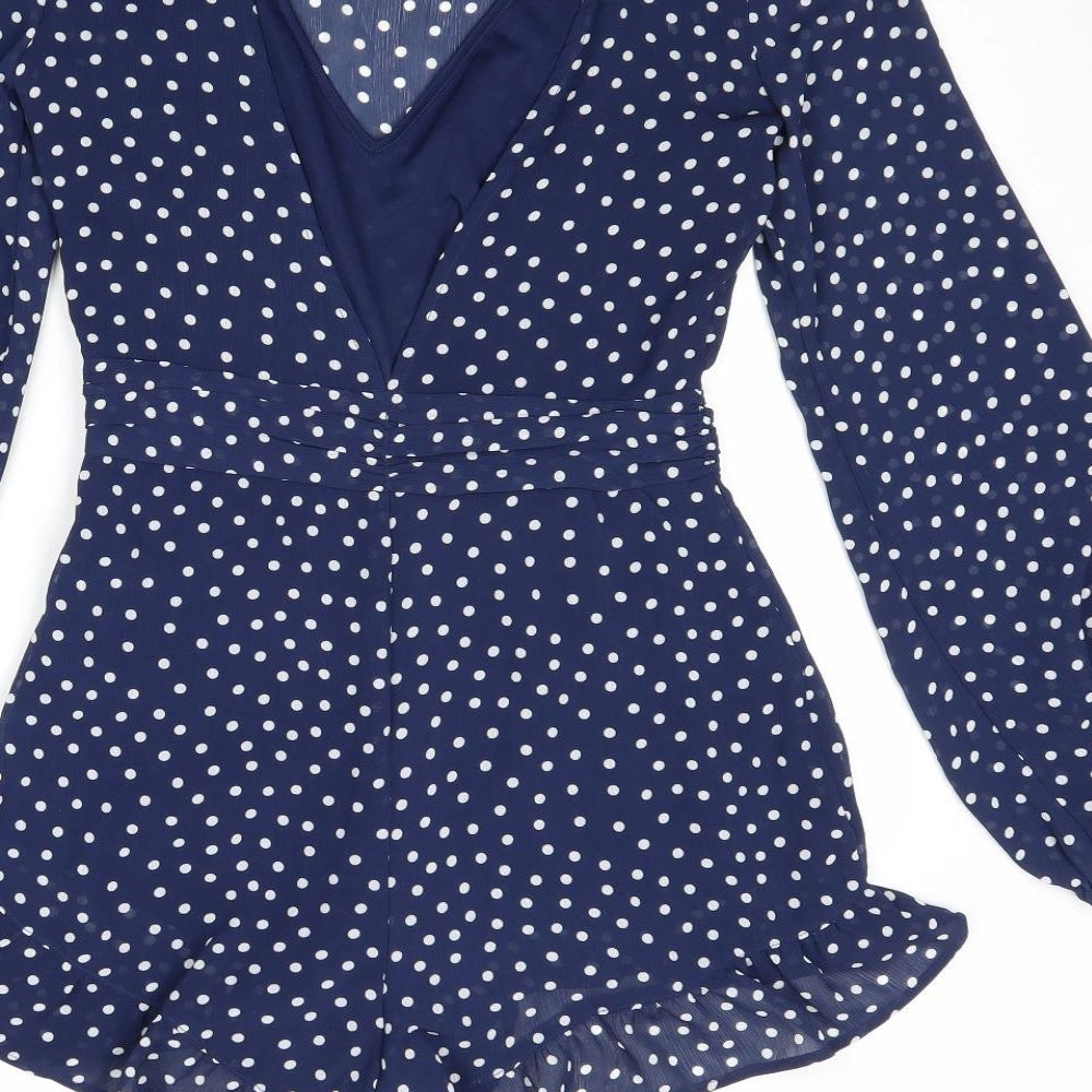 Divided by H&M Womens Blue Polka Dot Polyester Playsuit One-Piece Size 6 Zip