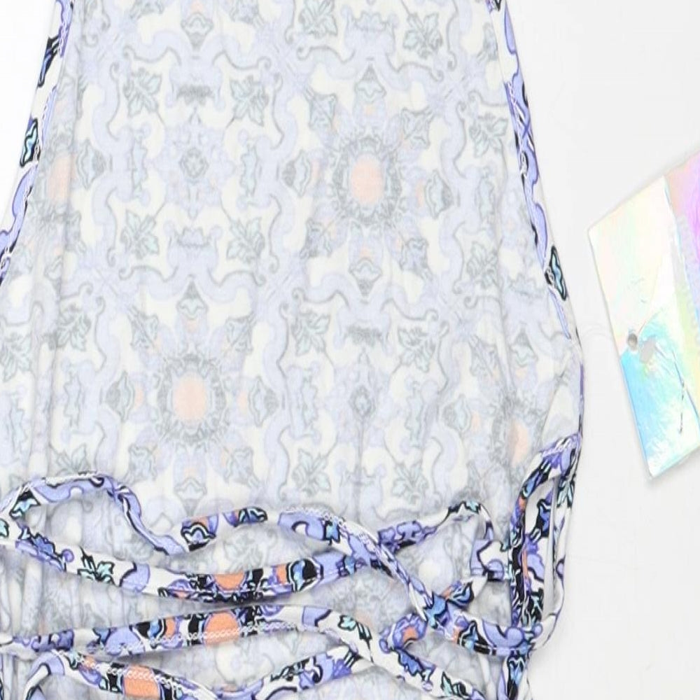 Missguided Womens Multicoloured Geometric Viscose Bodysuit One-Piece Size 8 Tie