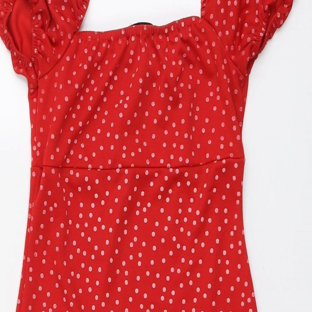 Missguided Womens Red Plaid Polyester Bodycon Size 10 Square Neck Pullover