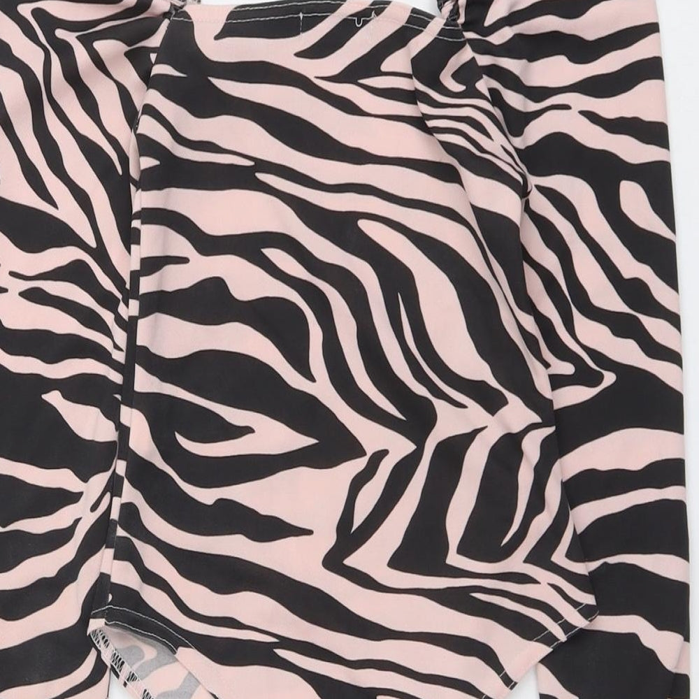 PRETTYLITTLETHING Womens Pink Animal Print Polyester Bodysuit One-Piece Size 4 Snap